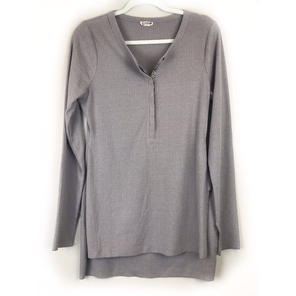 Free People Gray Ribbed Long Sleeve Top